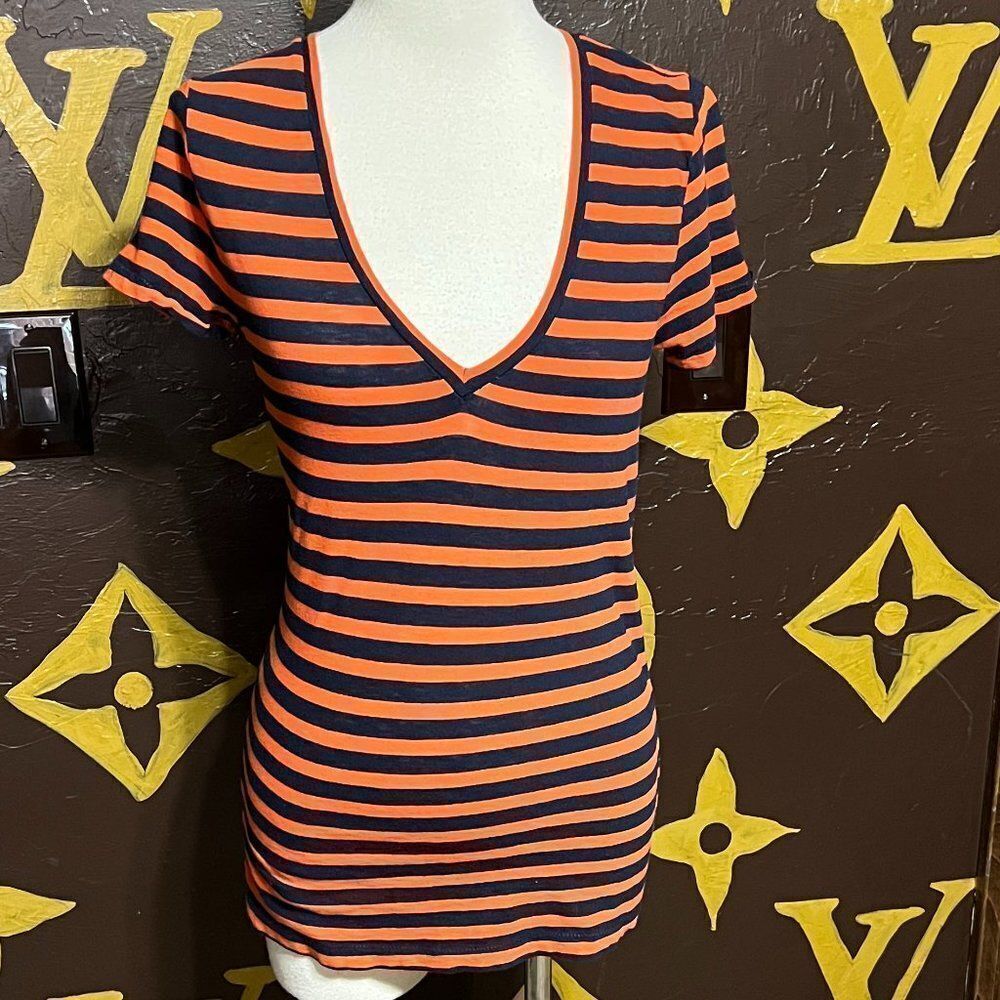 J. Crew Orange and Black Striped Short Sleeve Tee